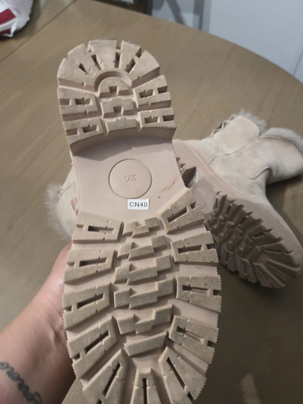 SHEIN Beige Faux Suede Fur-Lined Winter Boots